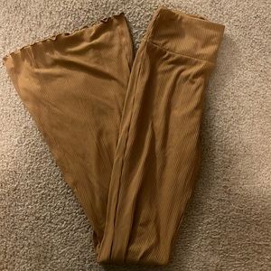 orangey-brown flare pants